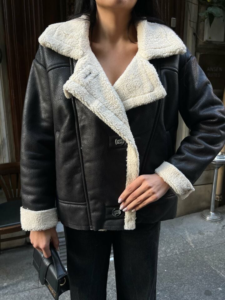 1077 OVERSİZE PELUŞ KABAN BLACK - SİYAH