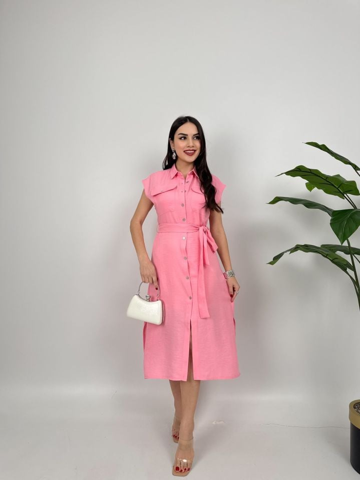 019_2150 KOLSUZ MİDİ ELBİSE PİNK - PEMBE