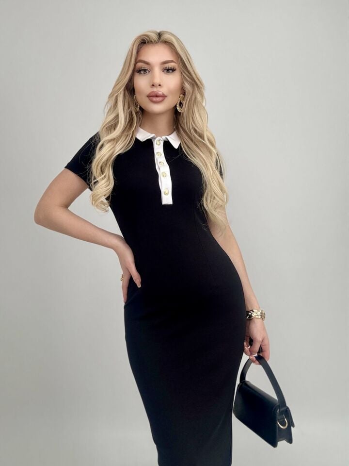 002_3002 POLO YAKA ELBİSE BLACK - SİYAH