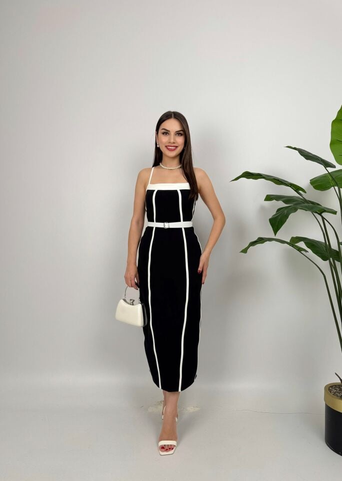 027_3018 BİYE DETAYLI ELBİSE BLACK - SİYAH