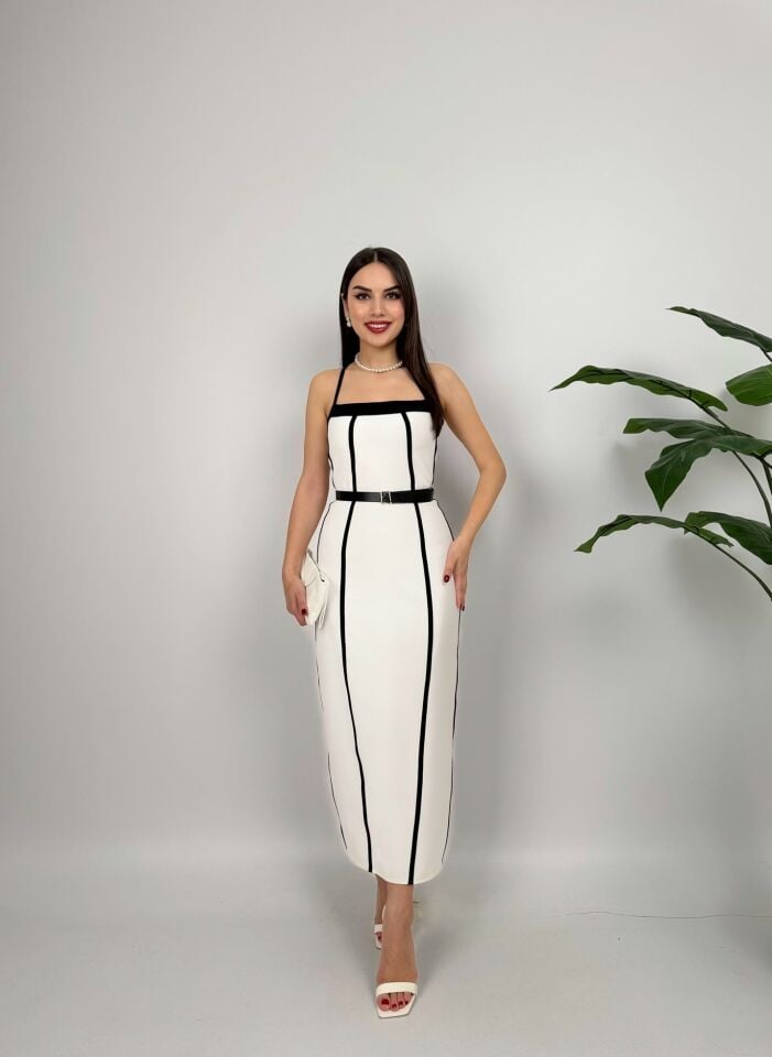 027_3018 BİYE DETAYLI ELBİSE WHİTE - BEYAZ