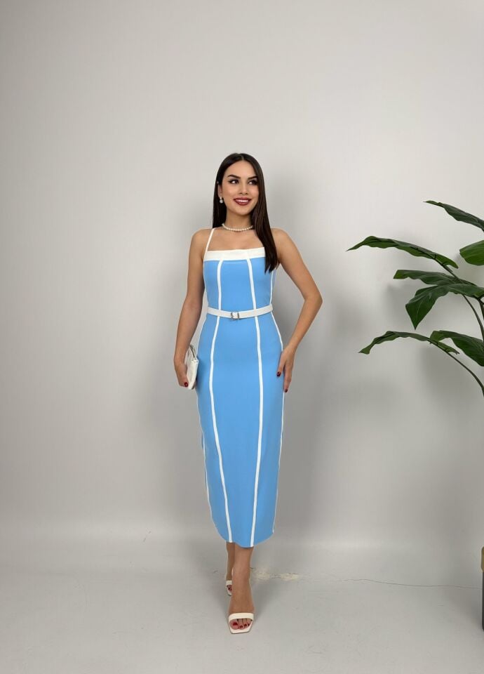 027_3018 BİYE DETAYLI ELBİSE BABY BLUE - BEBE MAVİ