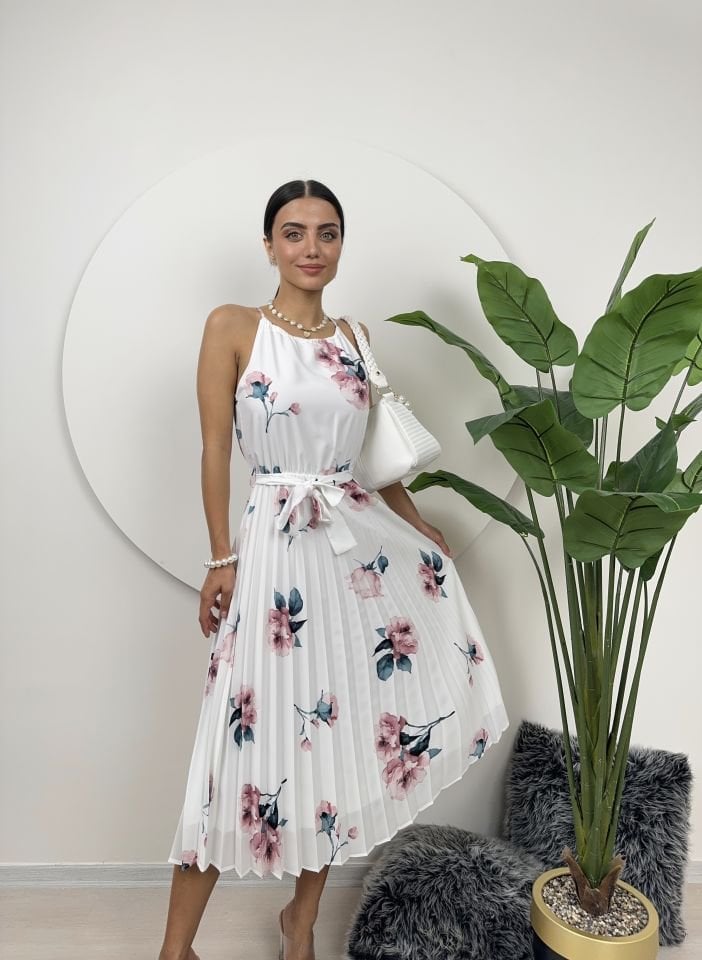 2158 GÜL DESENLİ BAĞCIKLI ELBİSE DESENLİ