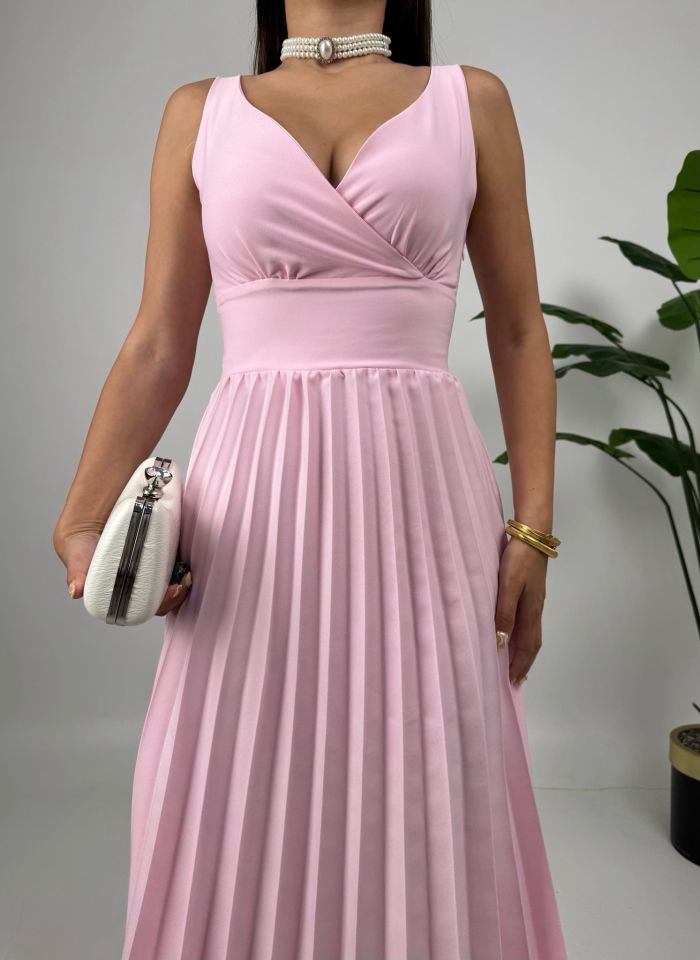 015_3038 PLİSELİ ELBİSE PİNK - PEMBE