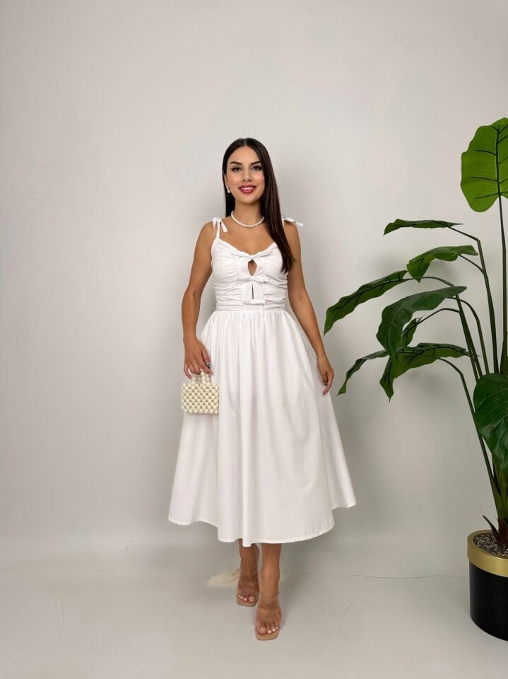 012_3045 ASKILI GÖĞÜS FİYONKLU ELBİSE WHİTE - BEYAZ