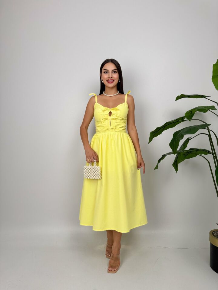 012_3045 ASKILI GÖĞÜS FİYONKLU ELBİSE YELLOW - SARI