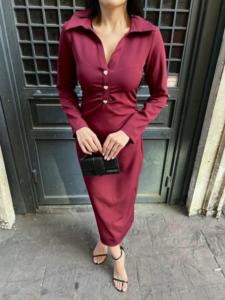 3054 ELBİSE BURGUNDY - BORDO