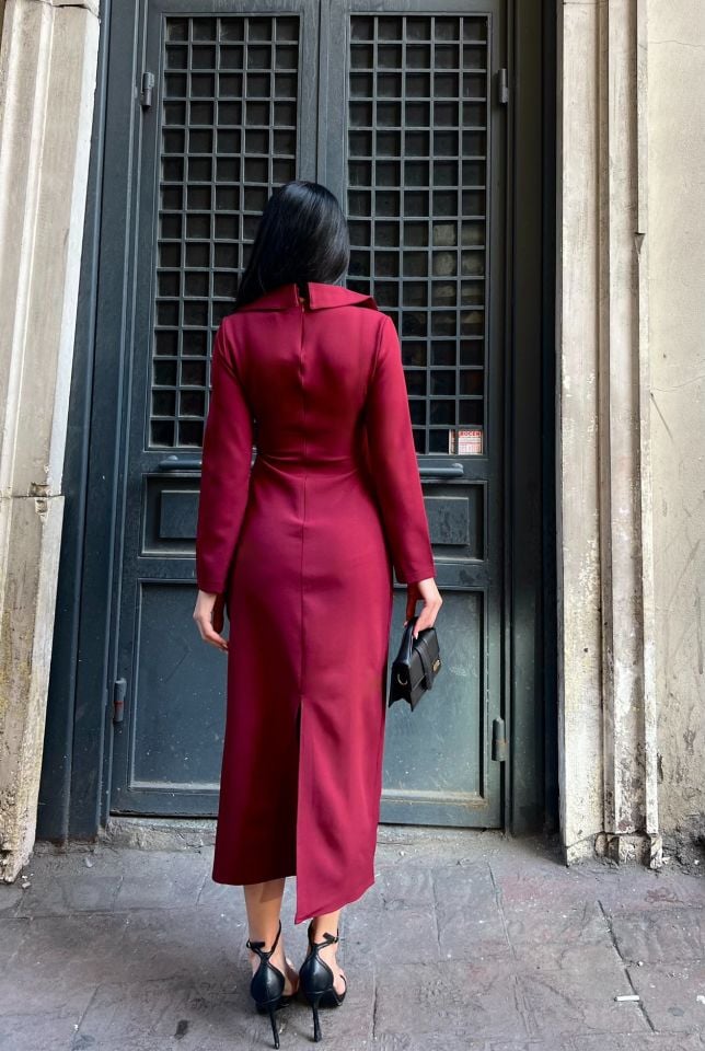 3054 ELBİSE BURGUNDY - BORDO