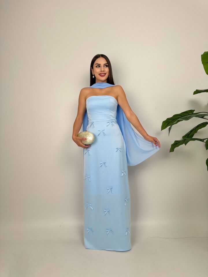 015_3060 SATEN KURDELELİ ELBİSE BABY BLUE - BEBE MAVİ