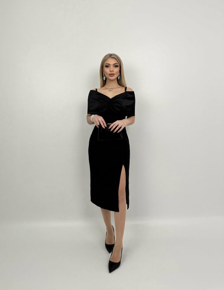 001_4002 MADONNA ZARA SATEN YAKA YIRTMAÇLI ELİSE BLACK - SİYAH