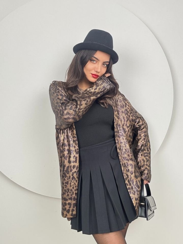 5024 PARLAK LEOPAR DESEN TRİKO HIRKA LEOPAR