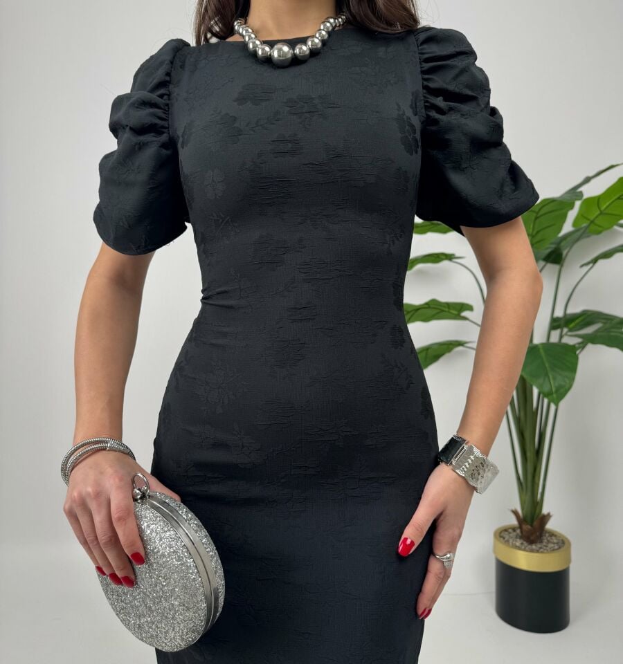 026_4026 KABARTMA POLYESTER ELBİSE BLACK - SİYAH