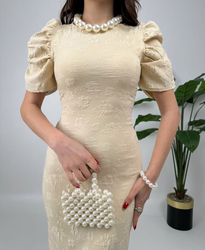 026_4026 KABARTMA POLYESTER ELBİSE STONE - TAŞ