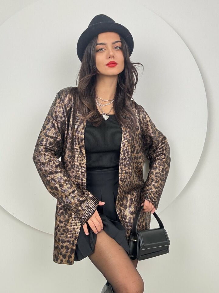 046_5024 PARLAK LEOPAR DESEN TRİKO HIRKA LEOPAR