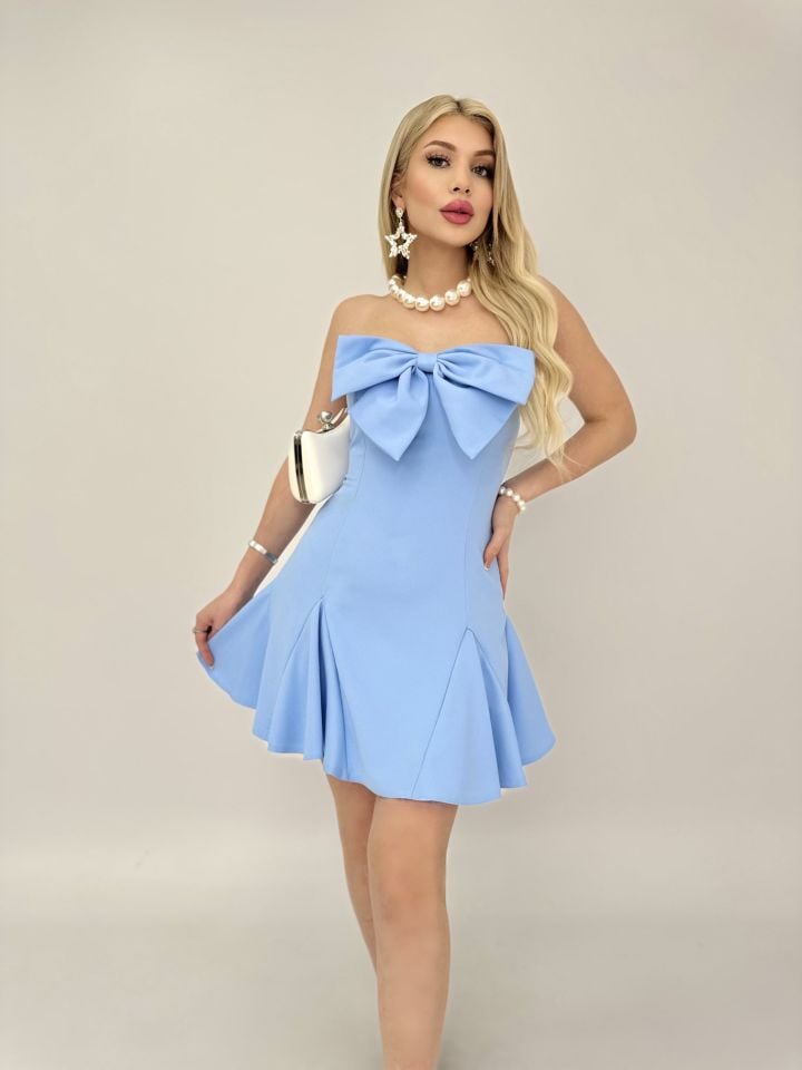028_4013 ÖN FİYONK ARKA GİPELİ KISA ELBİSE BLUE - MAVİ