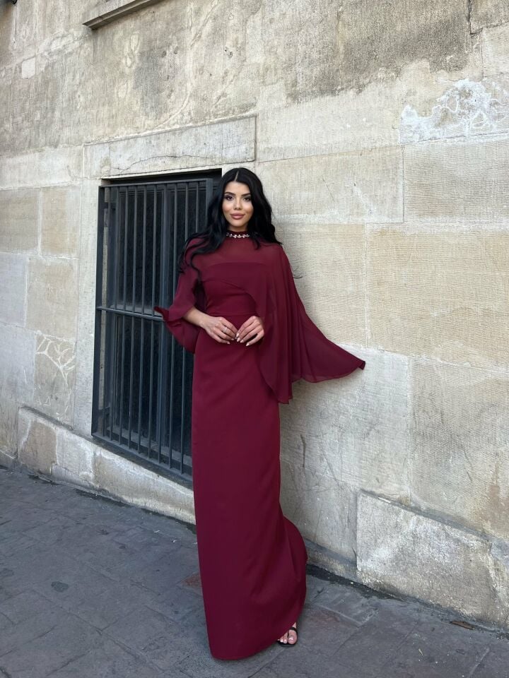 3071 TÜL ELBİSE BURGUNDY - BORDO