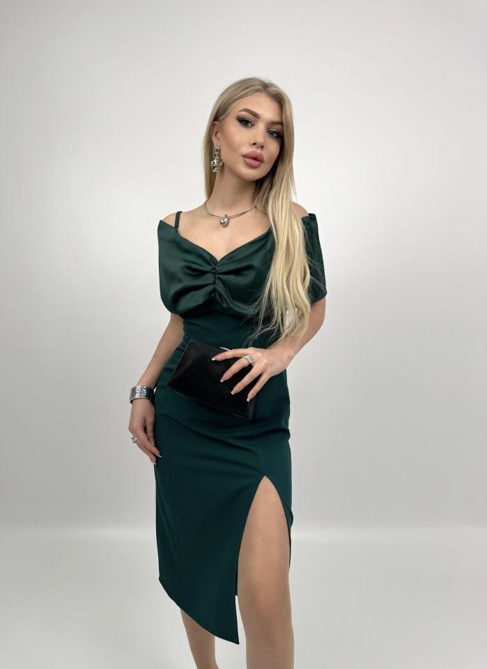4002 MADONNA ZARA SATEN YAKA YIRTMAÇLI ELBİSE