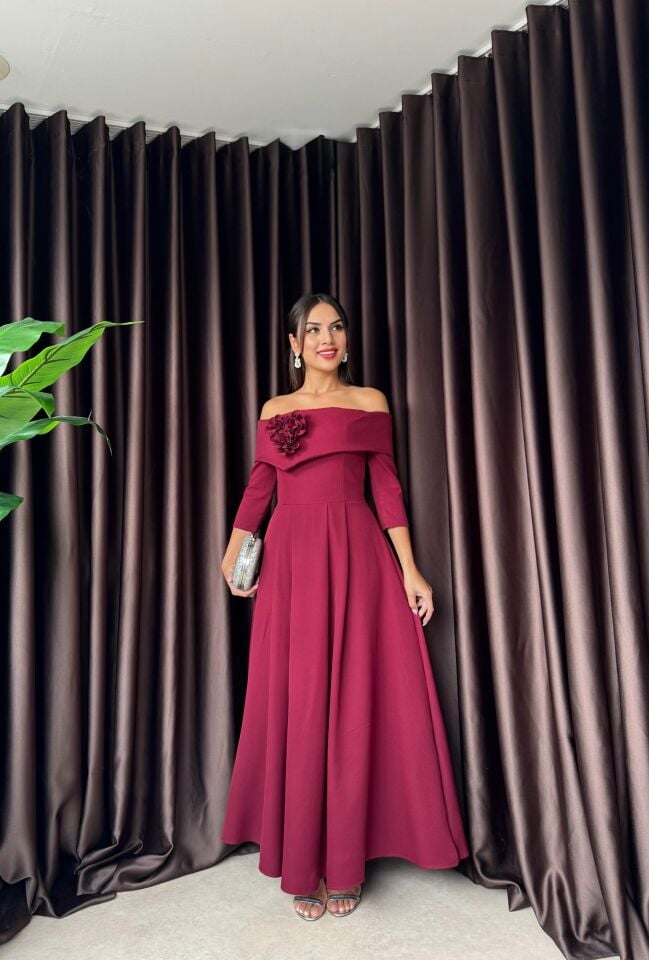 3073 ELBİSE BURGUNDY - BORDO