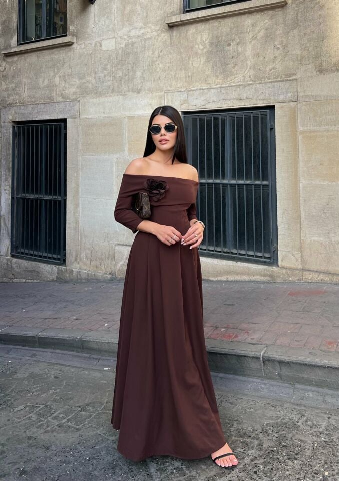3073 ELBİSE BROWN - KAHVE