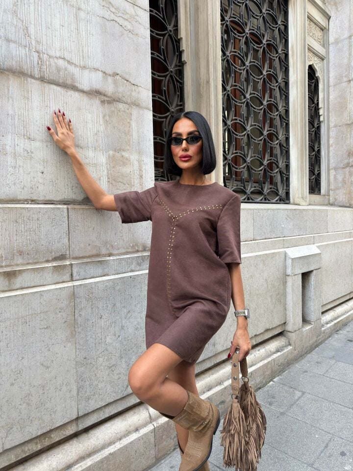 3102 SUET ELBİSE BROWN - KAHVE