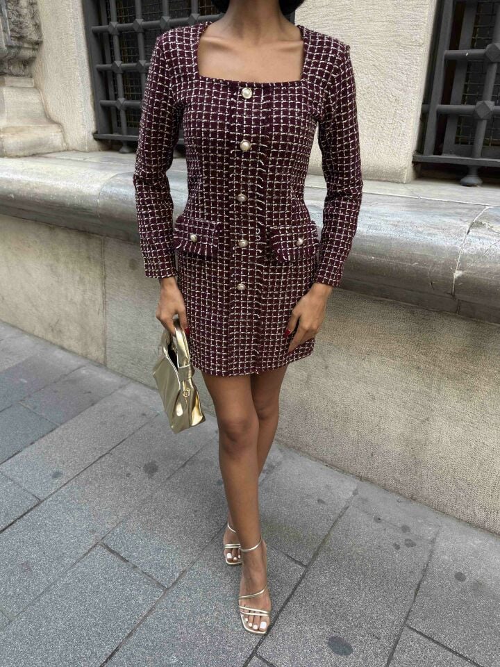 3079 CHANEL ELBİSE BURGUNDY - BORDO