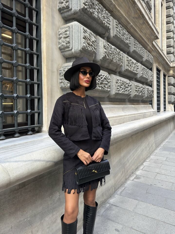 3100 ÇEKETLİ SUET TAKIM BLACK - SİYAH