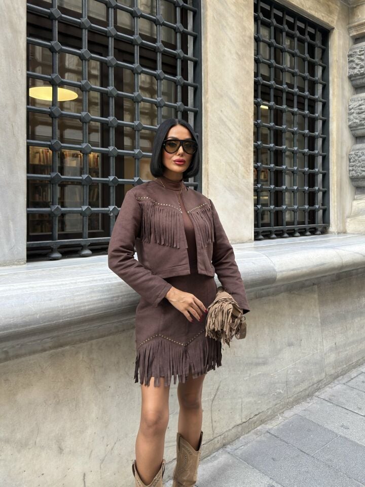 3100 ÇEKETLİ SUET TAKIM BROWN - KAHVE