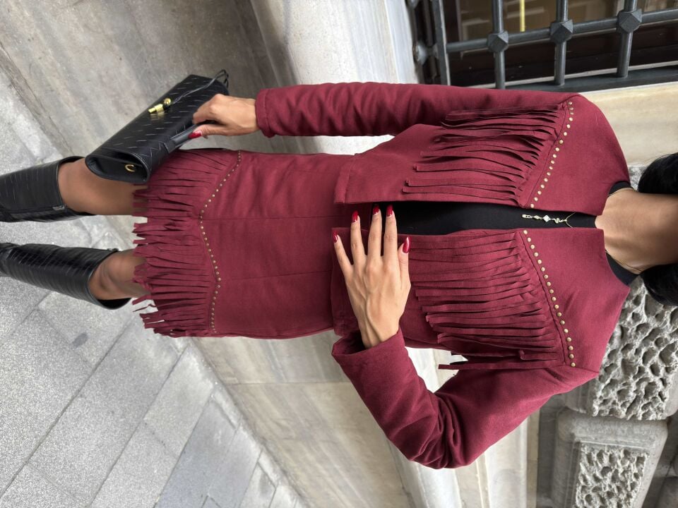 3100 ÇEKETLİ SUET TAKIM BURGUNDY - BORDO