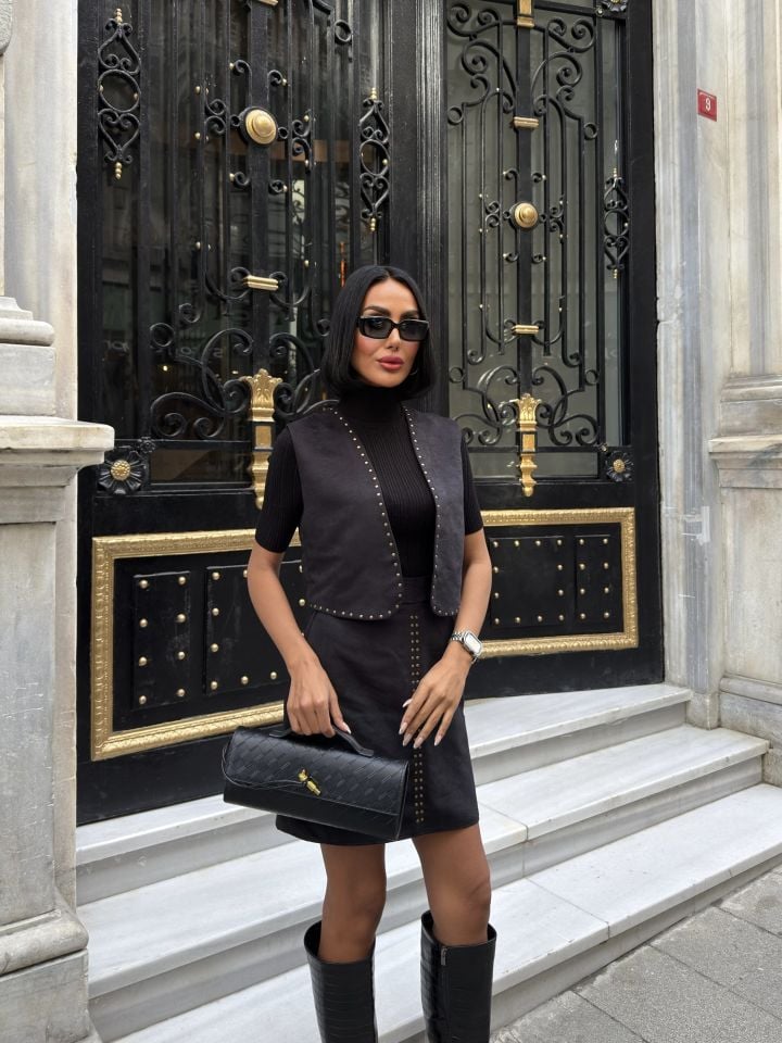 3101 YELEKLİ SUET TAKIM BLACK - SİYAH