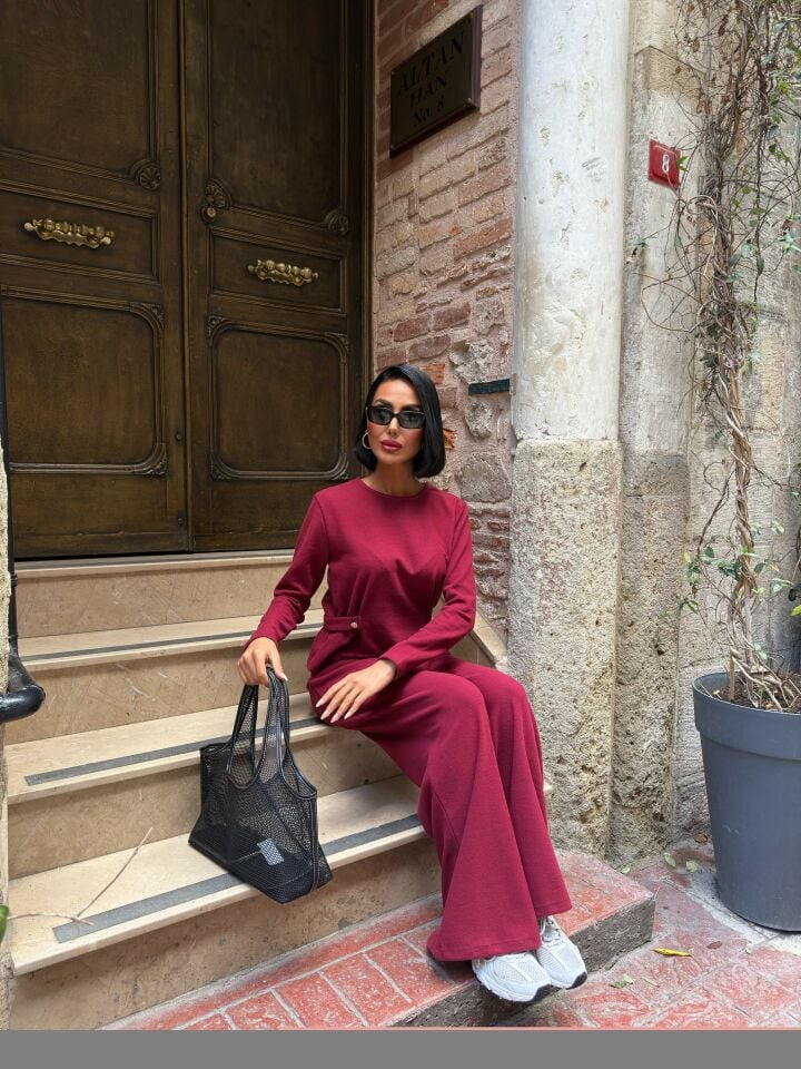 3107 DÜĞMELİ TAKIM BURGUNDY - BORDO