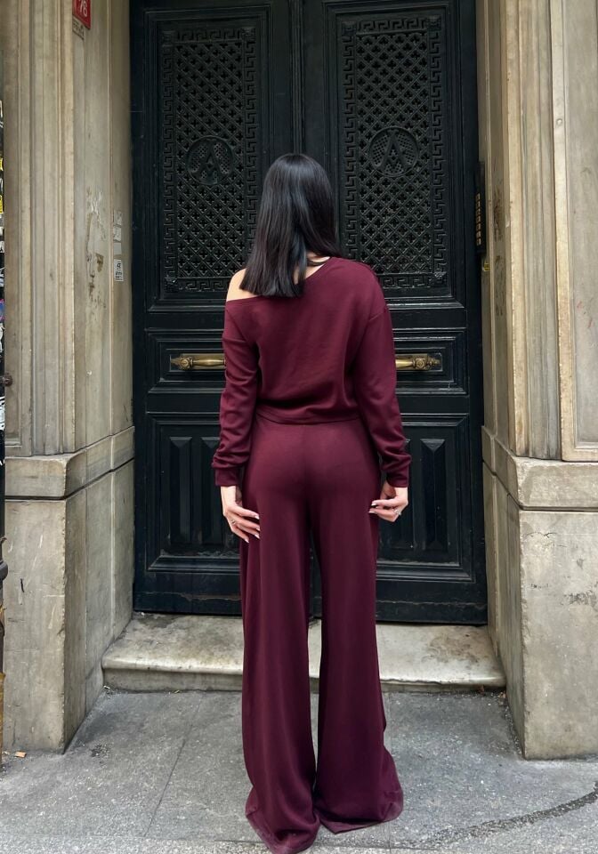 3086 PANTALONLU TAKIM BURGUNDY - BORDO