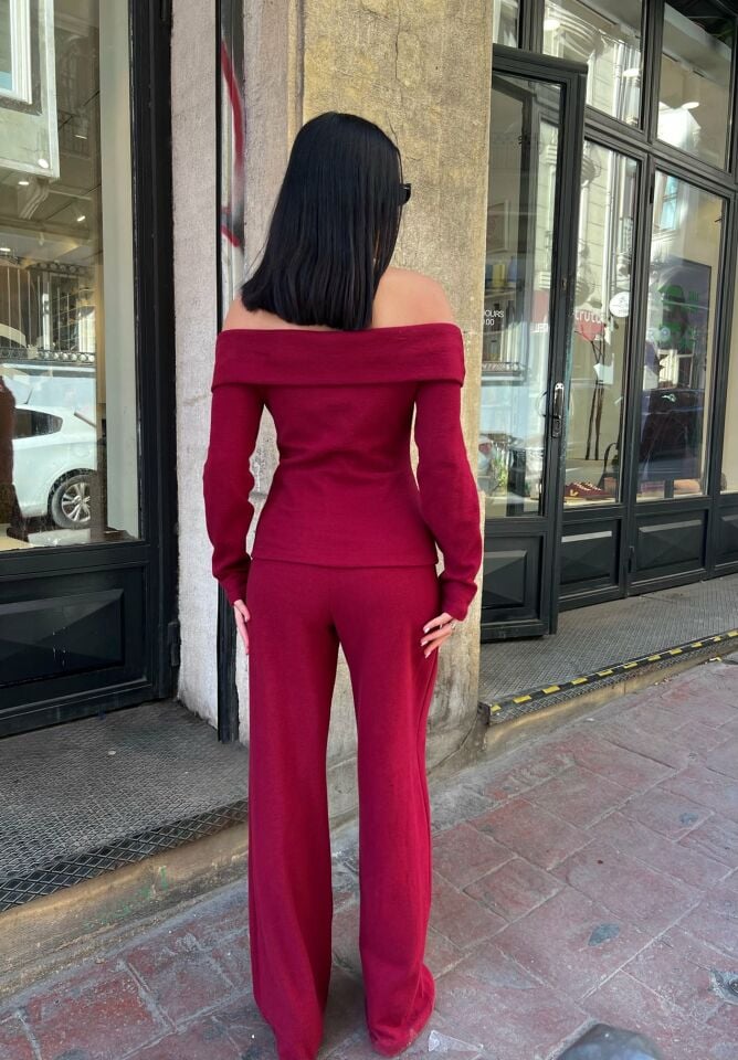 3110 PANTALONLU TRİKO TAKIM BURGUNDY - BORDO