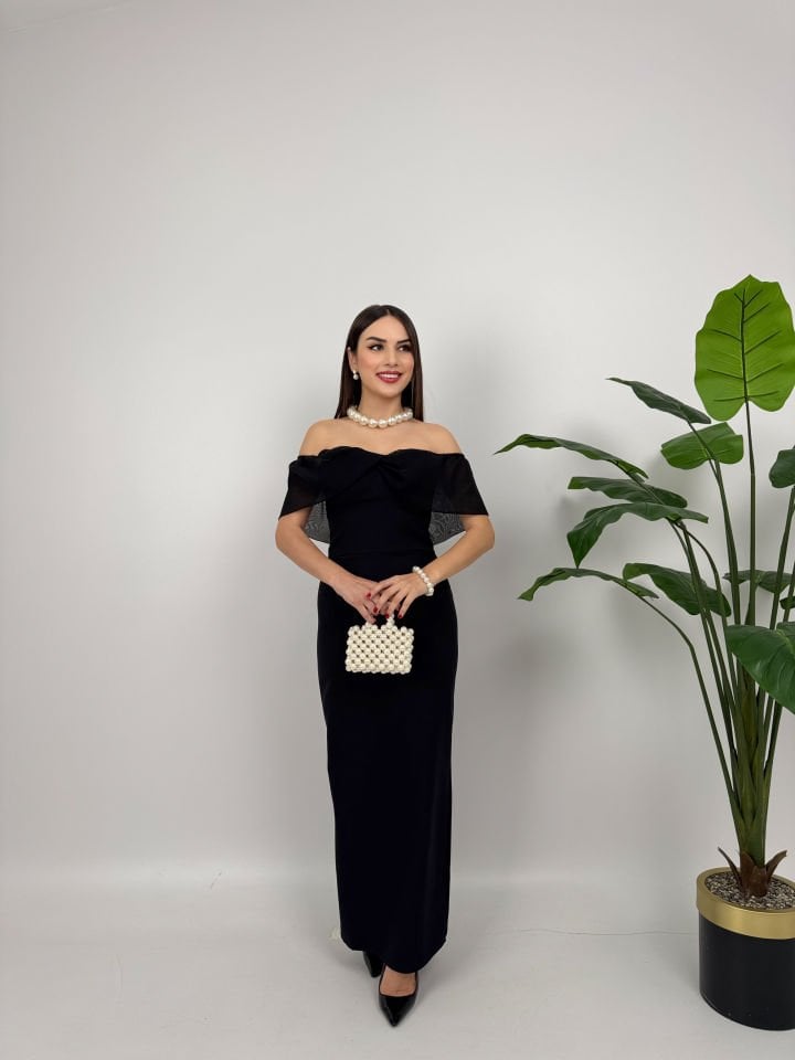 2091 STRAPLEZ ŞİFON GARNİLİ ATLAS GLOPLU ELBİSE