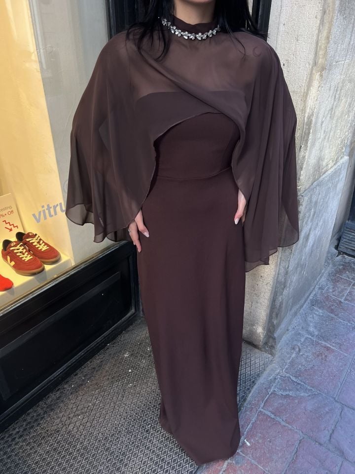3071 TÜL ELBİSE BROWN - KAHVE