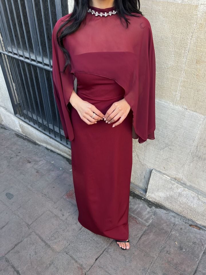 3071 TÜL ELBİSE BURGUNDY - BORDO
