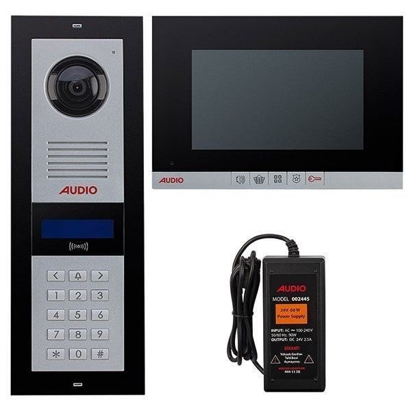Audio 001189 7 inç 3 Daire Şifreli Panelli Görüntü Diafon Paketi