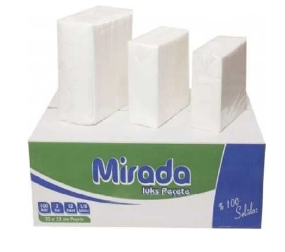 MİRADA Garson Katlama Servis Peçetesi - 33x33 İki Katlı 100 Adet x 12 Paket