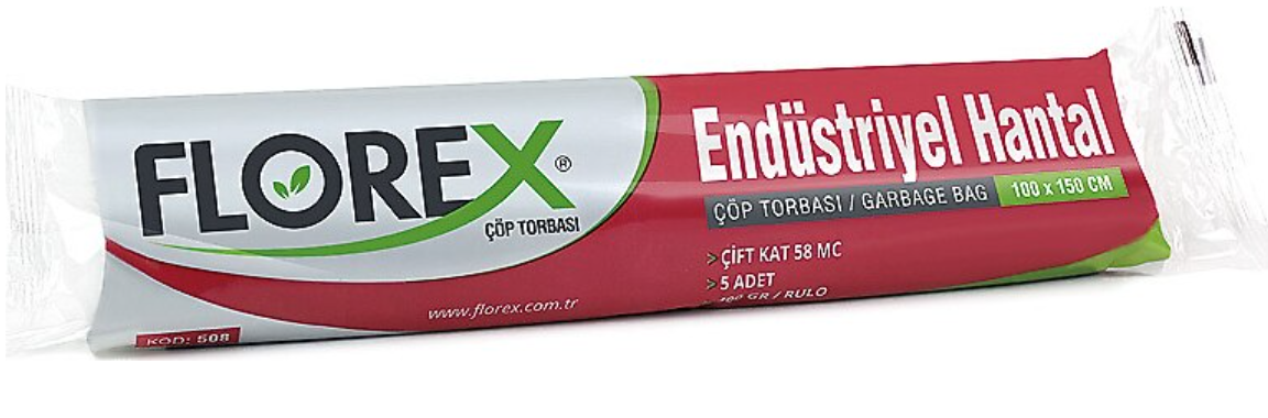 Florex Endüstriyel Hental Çöp Torbası 100 X 150 Cm 400 Gr 5 Adet