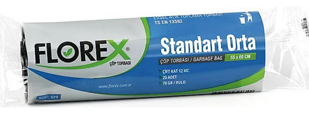 Florex Standart Orta Boy Çöp Torbası 55 X 60 Cm 20 Adet