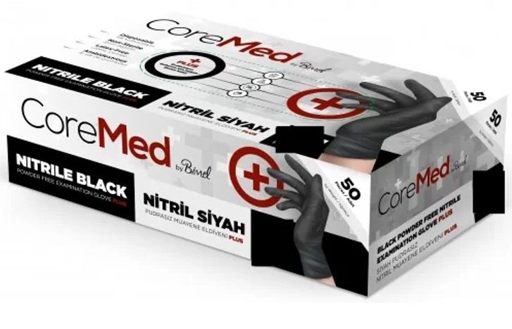 Coremed Plus Nitril Siyah Pudrasız Muayene Eldiveni L Beden