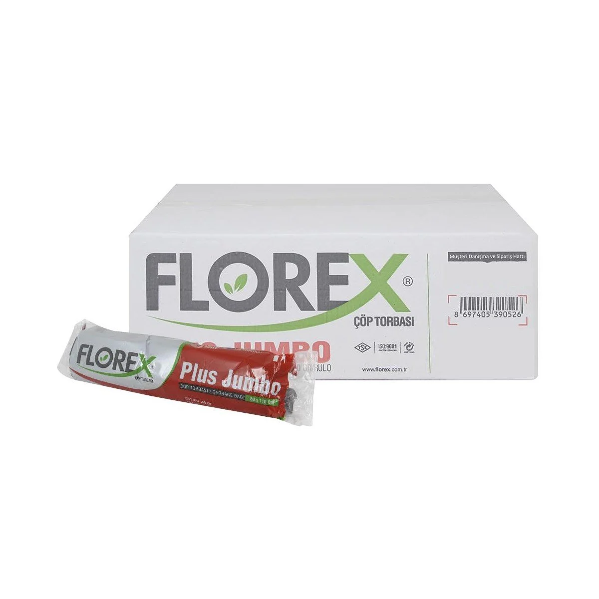Florex Plus Jumbo Çöp Torbası 80x110CM 100MC 10 Rulo 100ADET 800GR (1 Rulo 10 Adet)