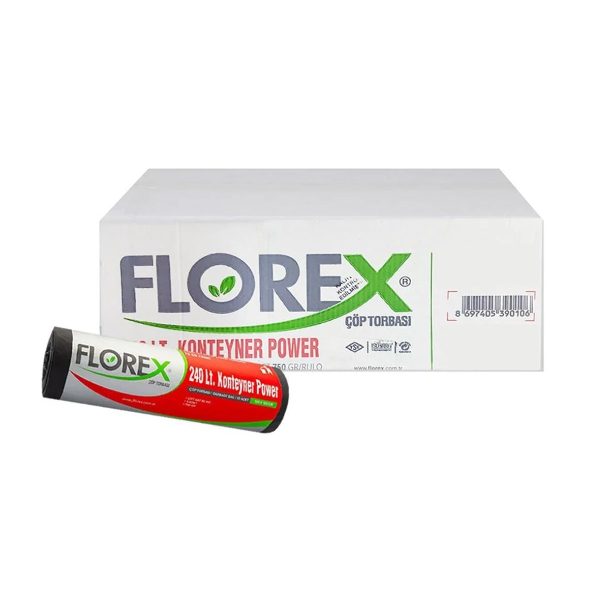 Florex 240lt Konteyner Power Çöp Torbası 120x150cm 90mc 5x10 Rulo 50 Adet 750gr/rulo