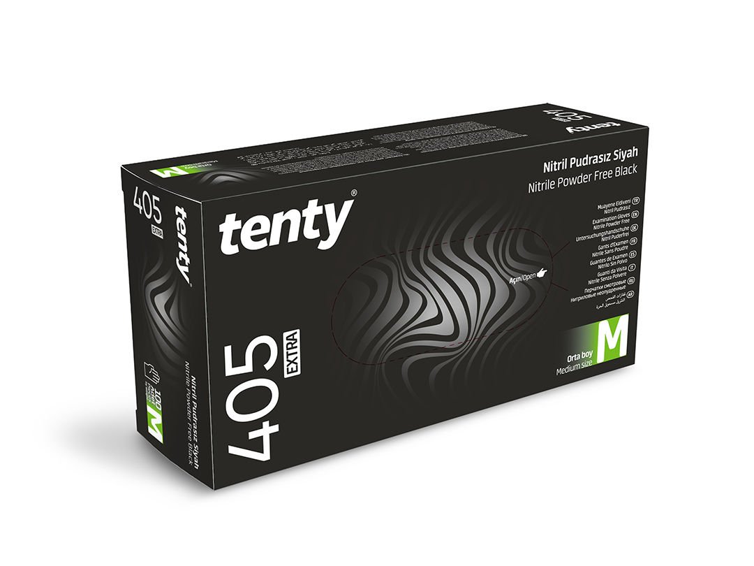 Tenty Siyah Nitril Eldiven – Pudrasız ve Dayanıklı 100’lü Paket