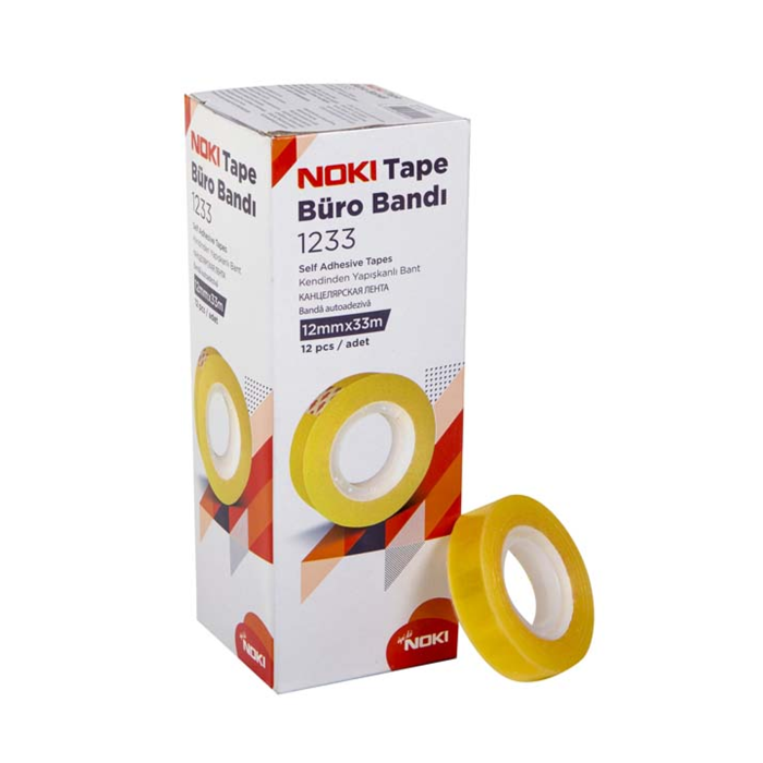 Noki 1233 12 mm x 33 m Büro Bandı – 12 Adet Şeffaf Bant Seti