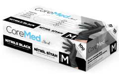 Coremed Pudrasız Nitril Muayene Eldiveni M Beden Siyah – 20 Kutu Toplu Paket