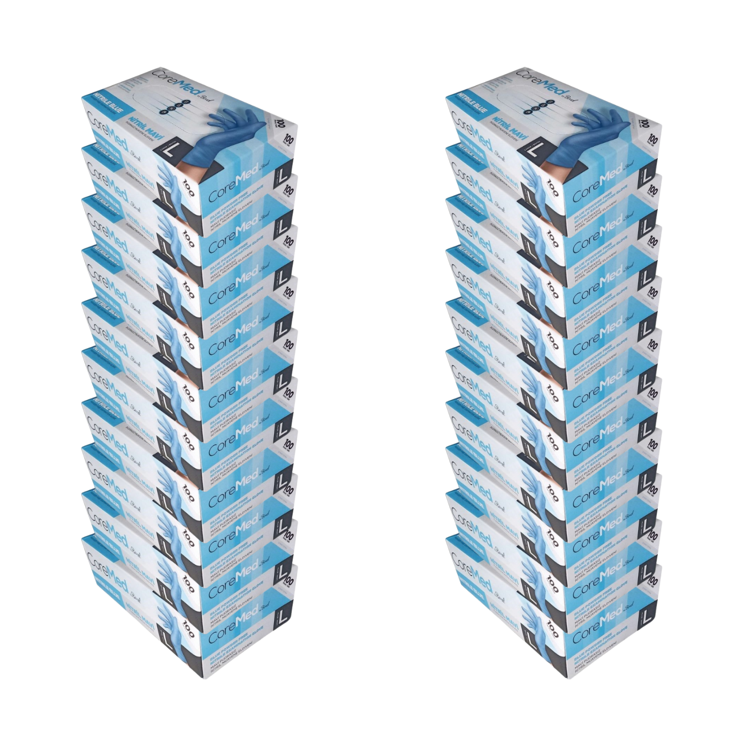 Coremed Pudrasız Nitril Muayene Eldiveni L Beden Mavi – 20 Kutu Toplu Paket