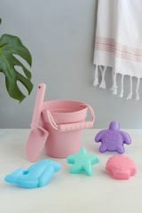 Ohyo Baby Sağlıklı Silikon Kova Seti Pembe- Bebekler ve Çocuklar İçin Eğlenceli Plaj  ve Kum Seti
