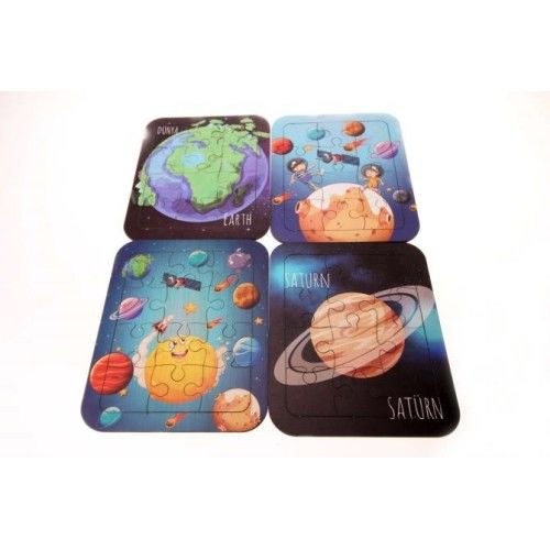Toptan Oyuncak Ahşap 12 Parça Yapboz Gezegenler 4\'lü Set