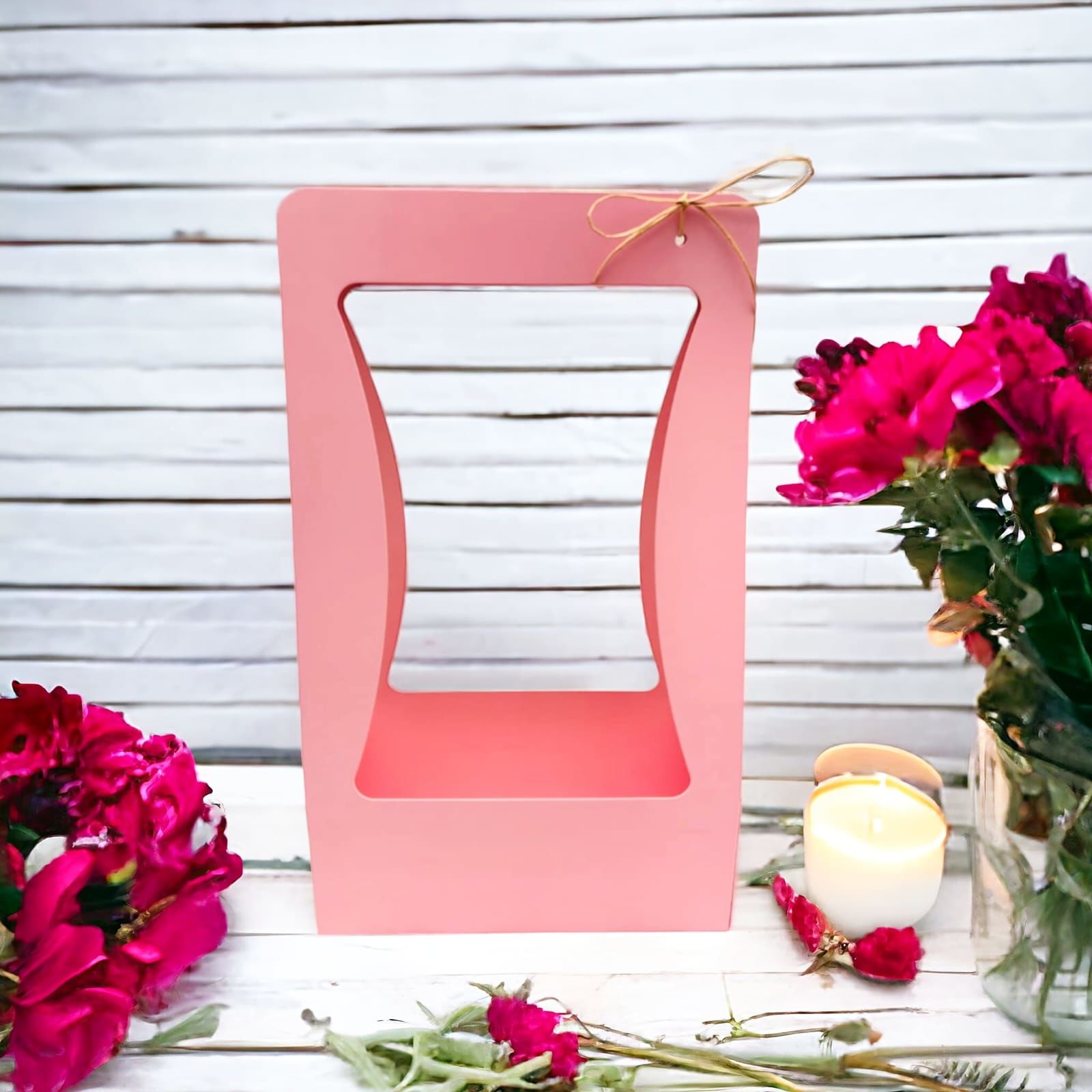 10'lu Dik Pembe Çiçek Taşıma Çantası