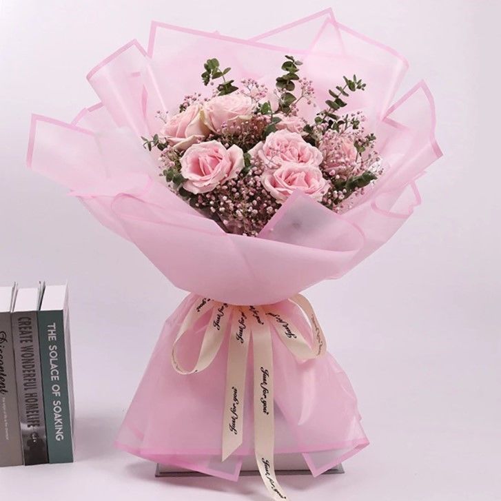 Pembe Çerçeveli Saydam Çiçek Ambalajı